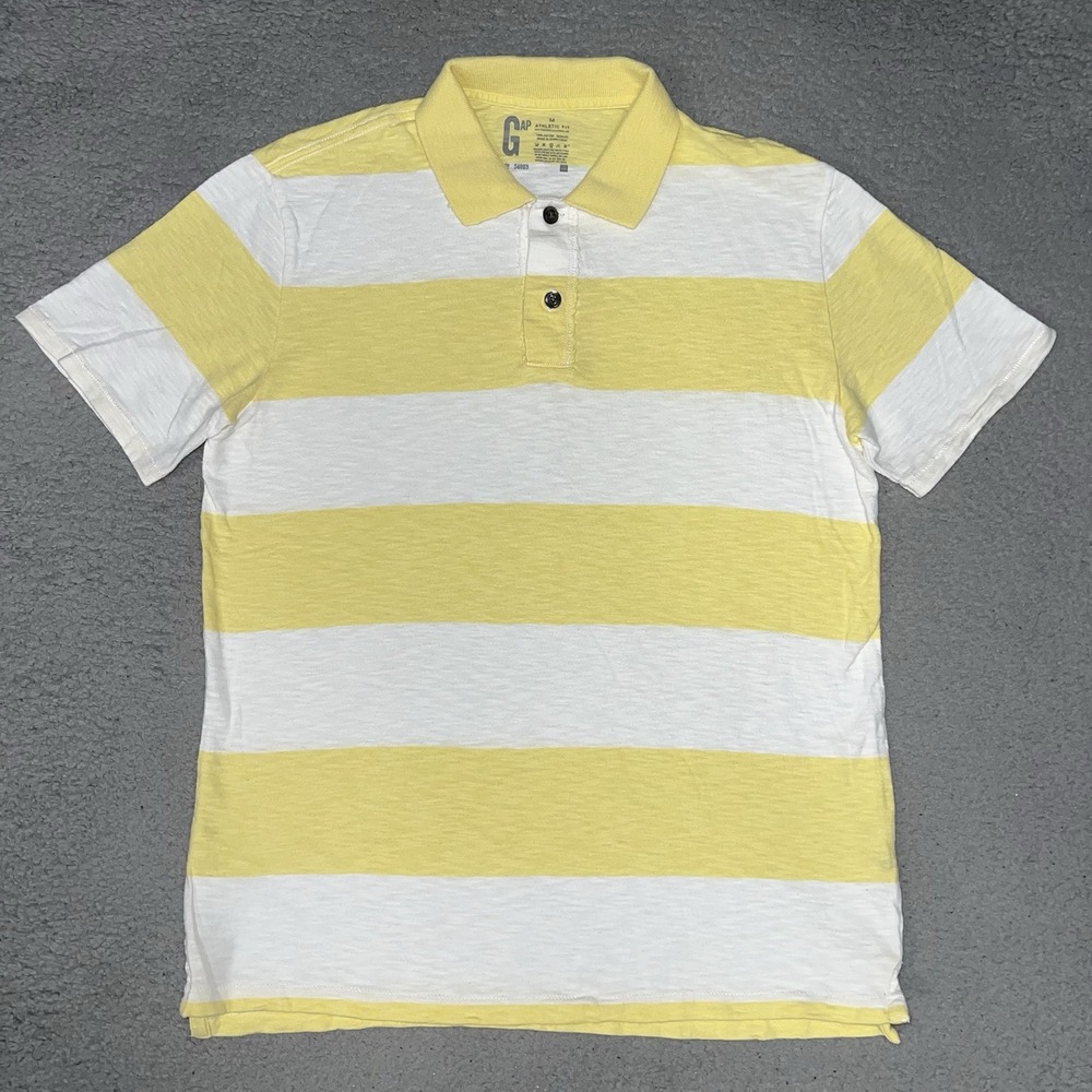 VTG GAP Polo Shirt Men's Sz M Yellow White Striped Lightweight Athletic Fit Y2K